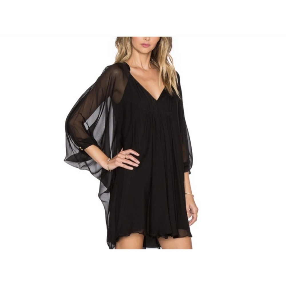 Diane‎ von Furstenberg DVF Fleurette Mini Dress Womens 4 Black Silk Sheer Dolman